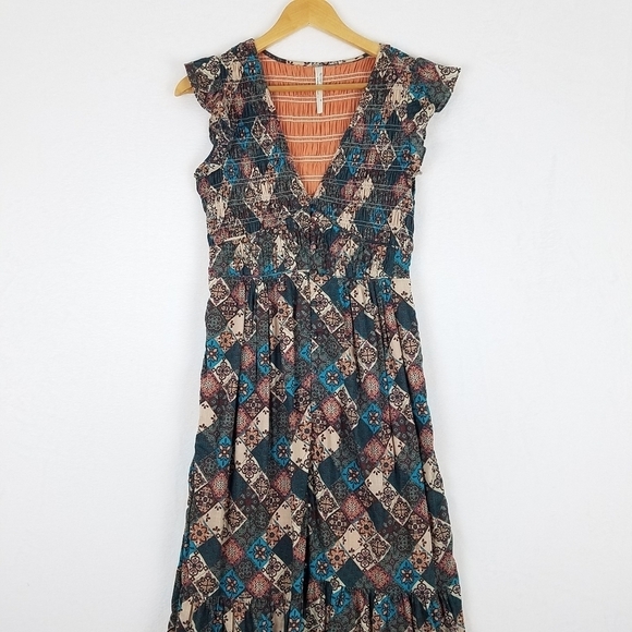 Anthropologie Ruffle Smocked Teired Button Front Cotton Midi Dress XS - Picture 6 of 15